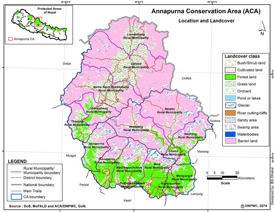 A map of the Annapurna Conservation Area