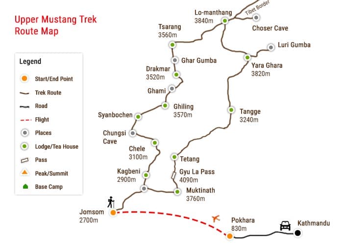 Upper Mustang Travel Map